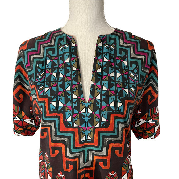 MARA HOFFMAN Dress Bolnisi Rug Tunic in Orange Multi Geometric Print Siz‎ XSmall - Picture 4 of 9